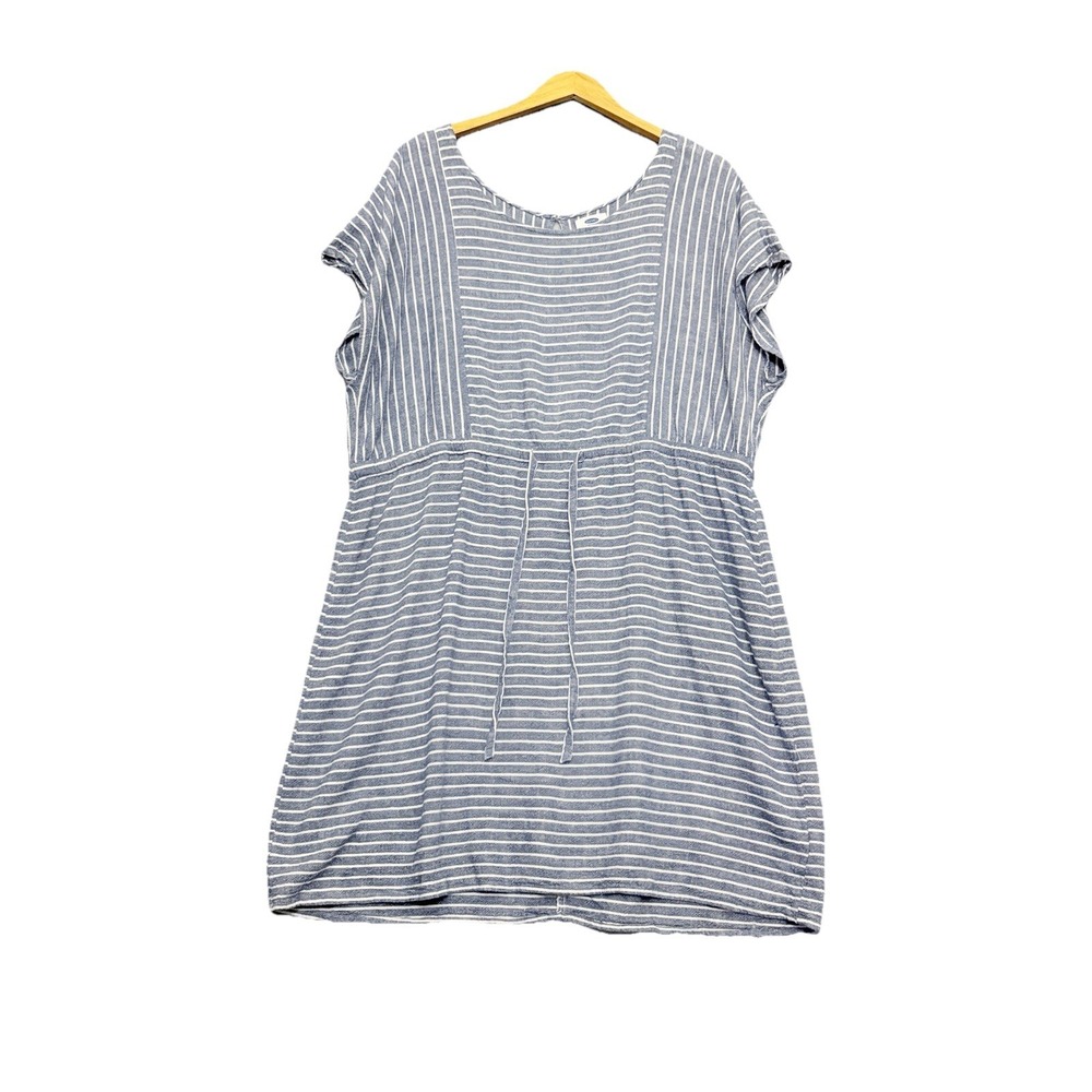 Old Navy Womens‎ Coastal Nautical Striped Linen Dress XXL Blue Beach Drawstring